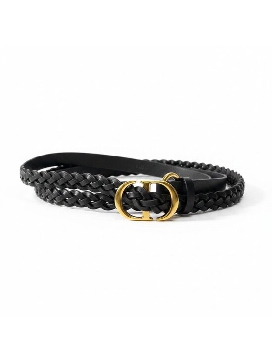 Dior CD Logo Buckle Double Strap Belt 75 Black Gold Leather main image 5